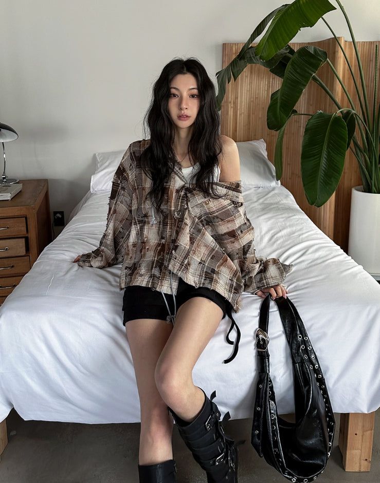 Vince damage checked hoodie jacket