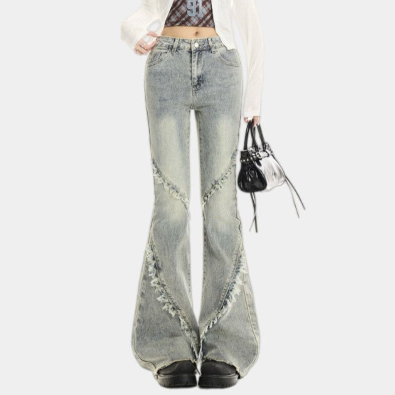 La mode MAQI（ラ モード マキ）の「Y2K Vintage Washed High-Waist Raw Hem Flare Jeans（Pants）」