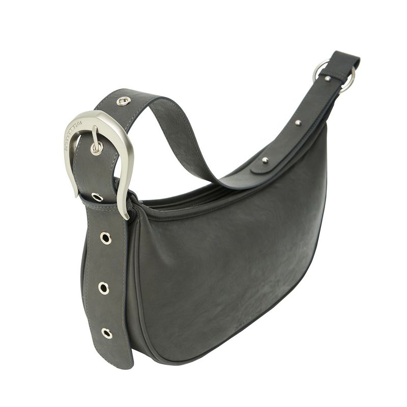 IUGAMAKARAS（イウガマカラス）の「H-Buckle Soft Leather Hobo Bag (gray)（Bags）」