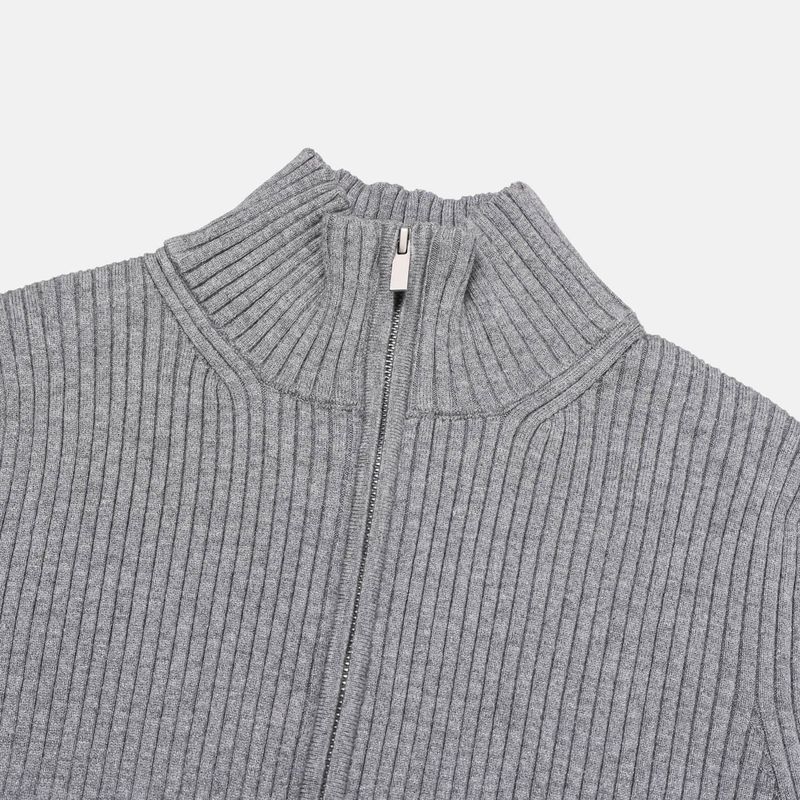 Rib Line Muscle Fit Zip-Up Knit