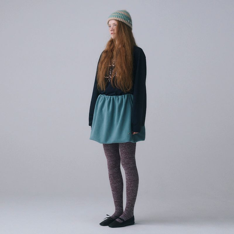 FURRY LOGO BEANIE, BEIGE+MINT STRIPE