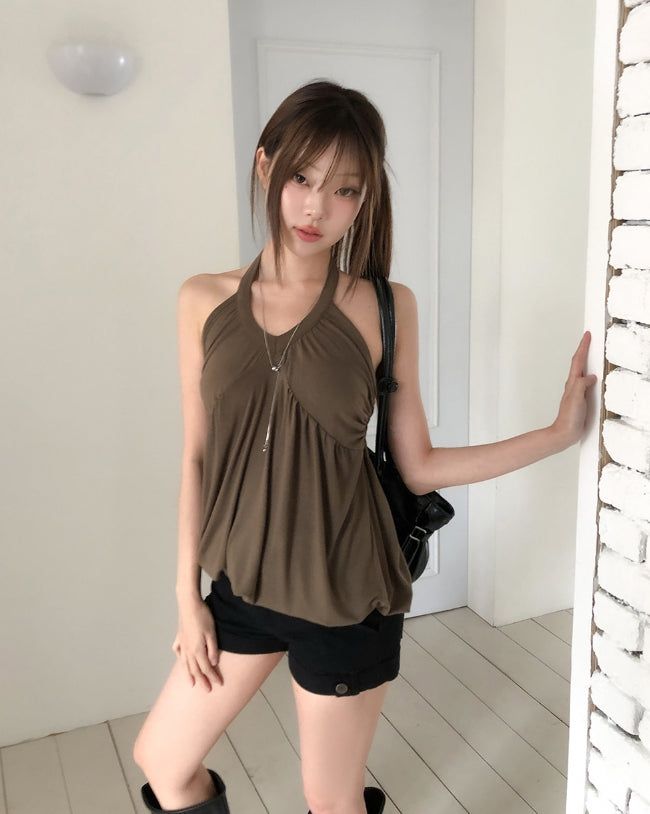 Pair Shirred Strap Halter Top
