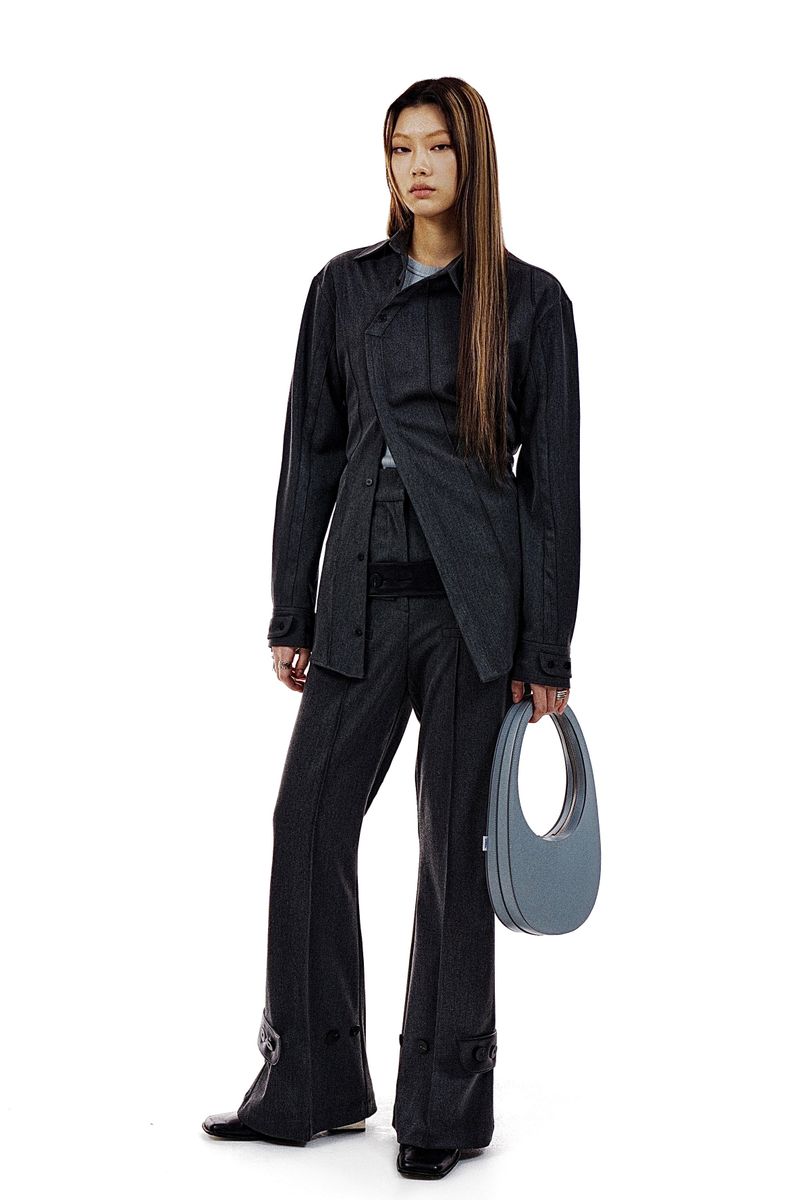 UNBALANCED BUTTON STRAP SHIRT