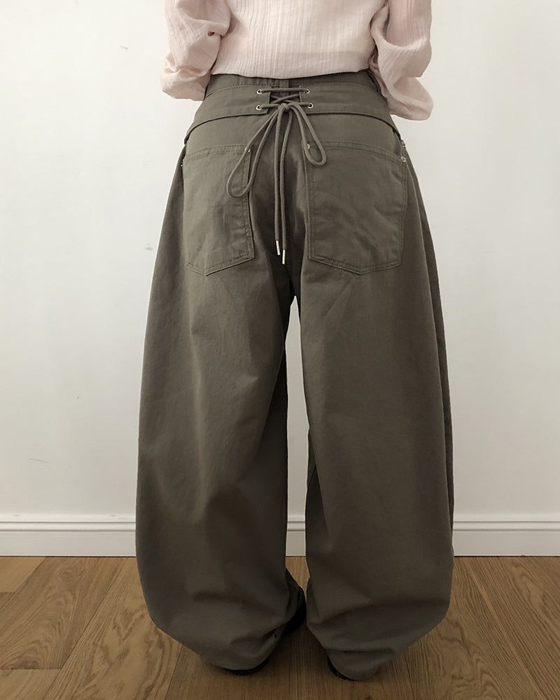 Habeun Back Corset Balloon Wide Pants