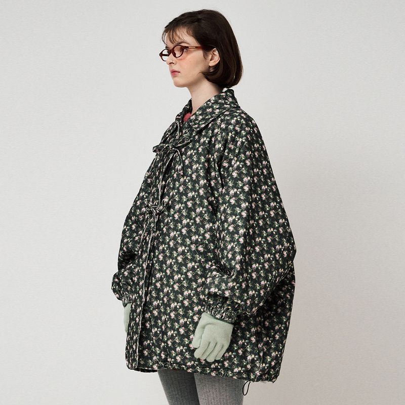 RIBBON PADDED JUMPER, FLORAL BLACK