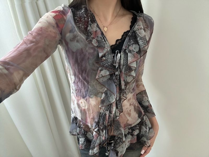 floral ruffle cardigan