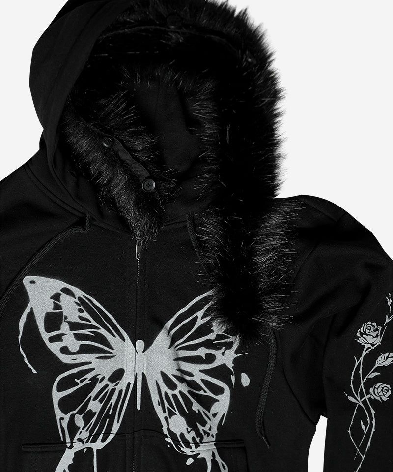 BUTTERFLY SPLATTER ZIP-UP #BLACK(FLEECE LINED)