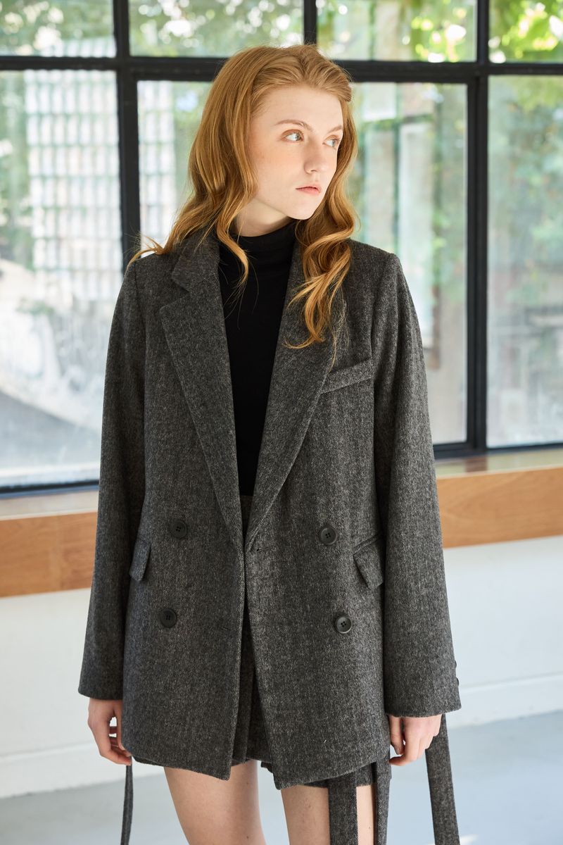 CLASSY HERRINGBONE WOOL JACKET / CHARCOAL