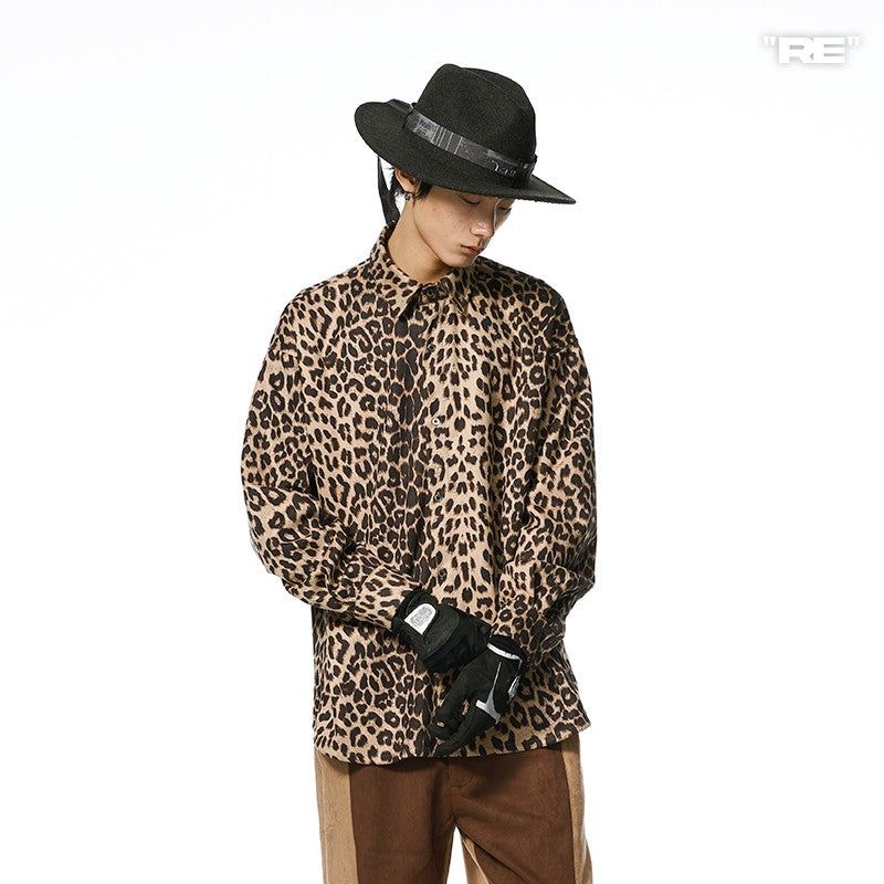 RELABEL Regular Product Customized Leopard Pattern High-Quality Suede Loose and Draped Long-Sleeve Shirt Jacket