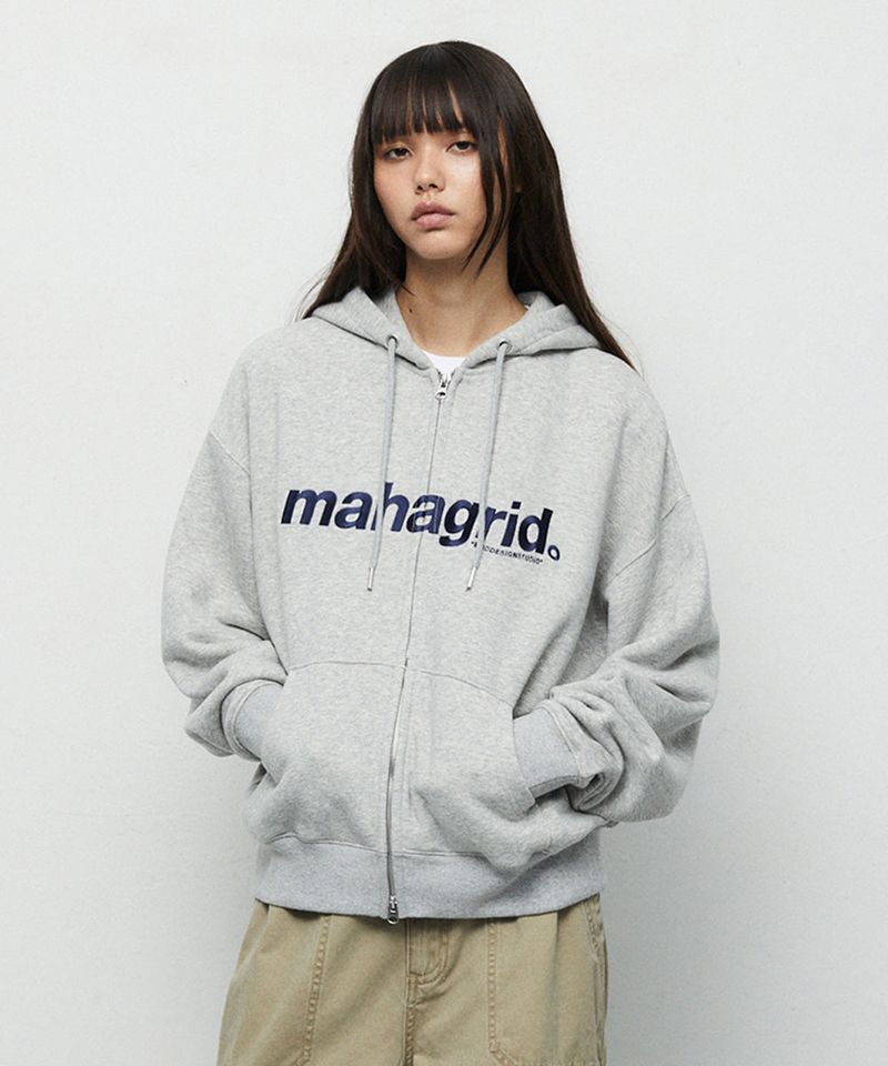 mahagrid（マハグリッド）の「ベーシック ロゴ ジップ アップ フーディー_グレー（トップス）」