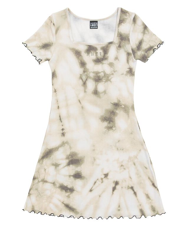 SQUARE NECK TIE DYE SLIM DRESS