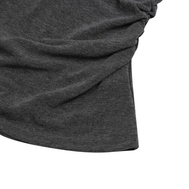 VIOLA ONE SHOULDER UNBALANCE SHIRRING HALF T (2Color)