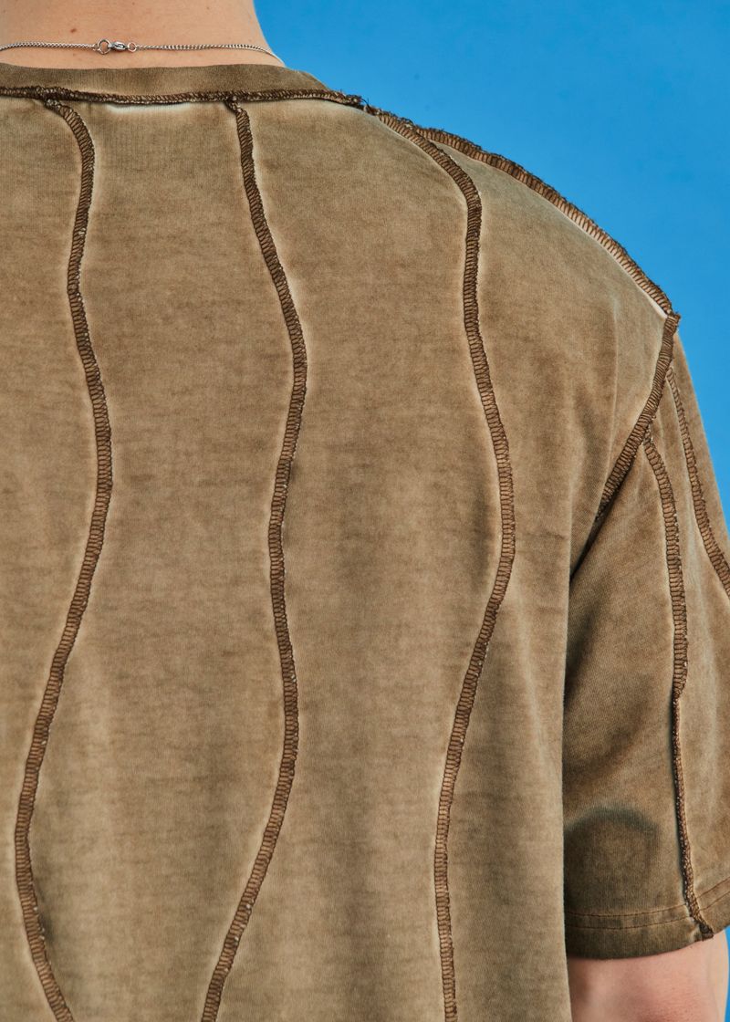 DYED WAVE OVERLOCK T SHIRT / BEIGE