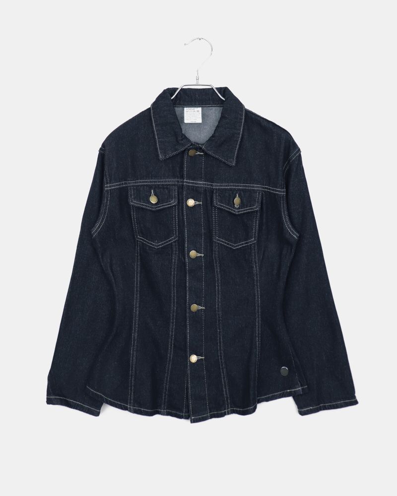 Ushi Line Pocket Denim Washed Long Sleeve Jacket