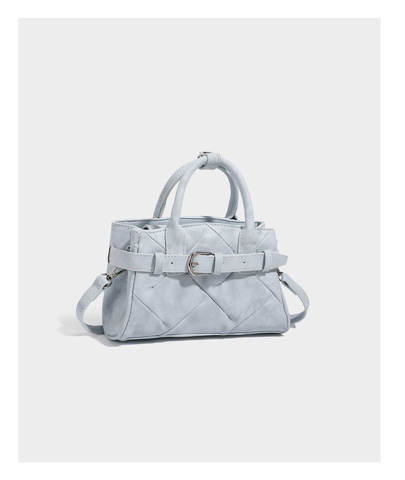 Square quilted mini tote bag with silver buckle crossbody bag