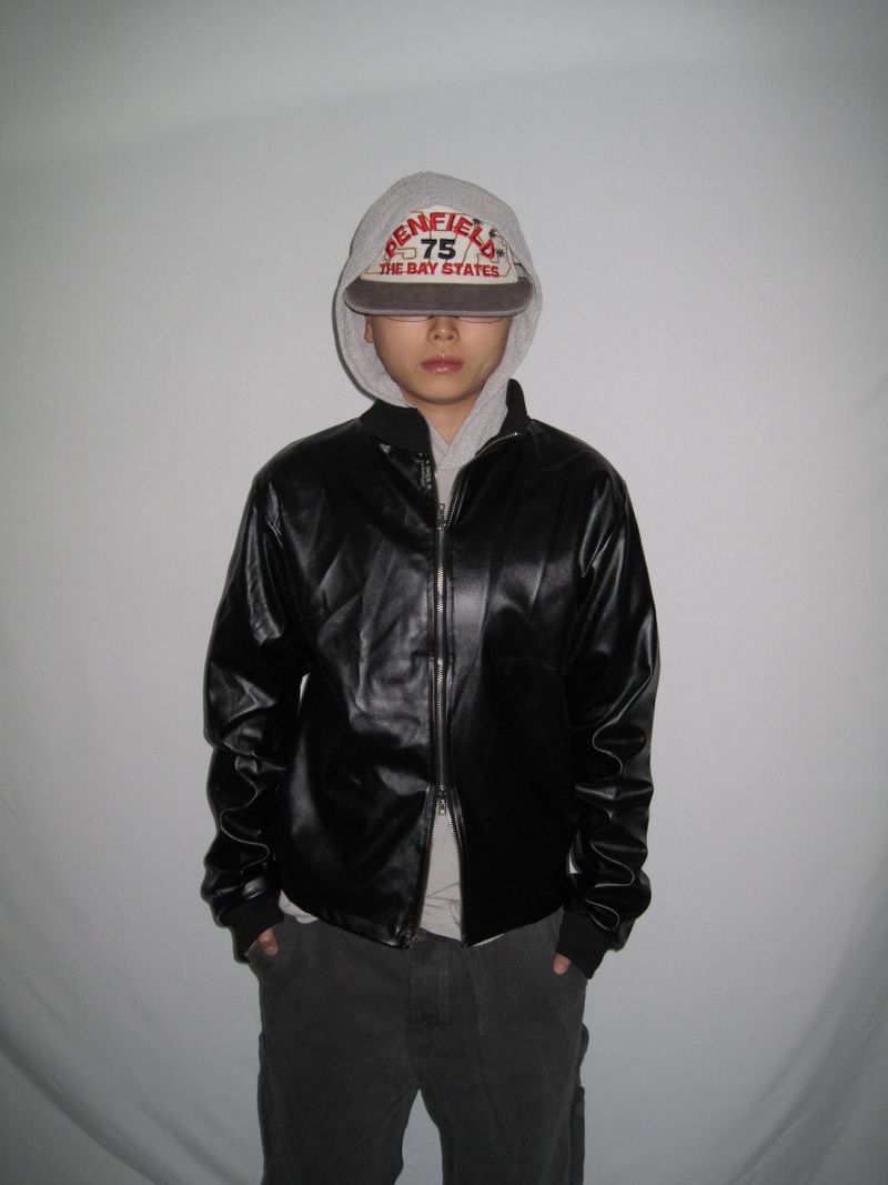 Leather Jersey Zip-Up Jacket