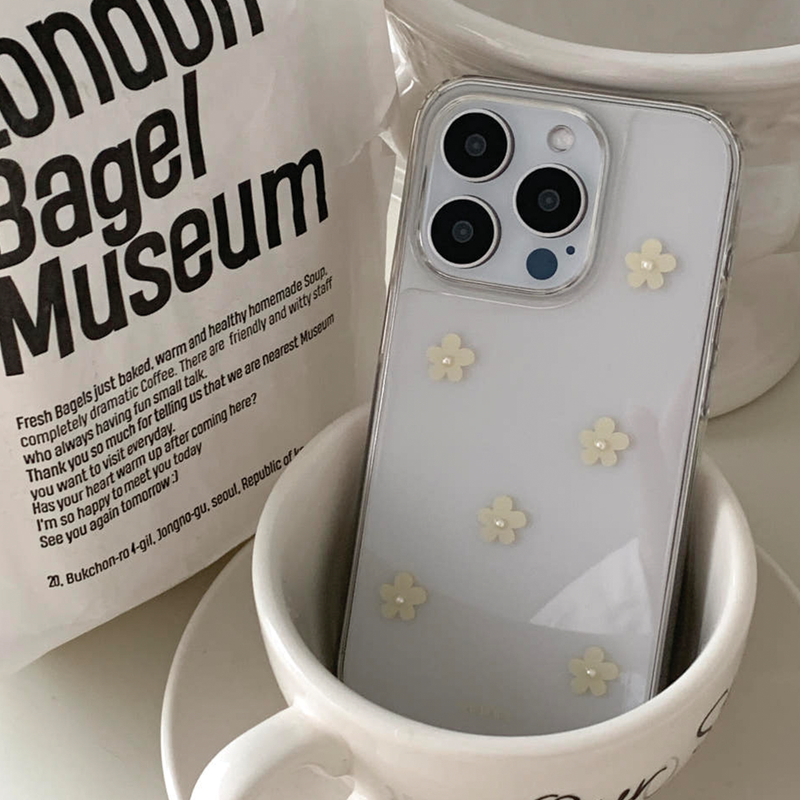 [handmade] yellow flower pearl pattern jelly hard case