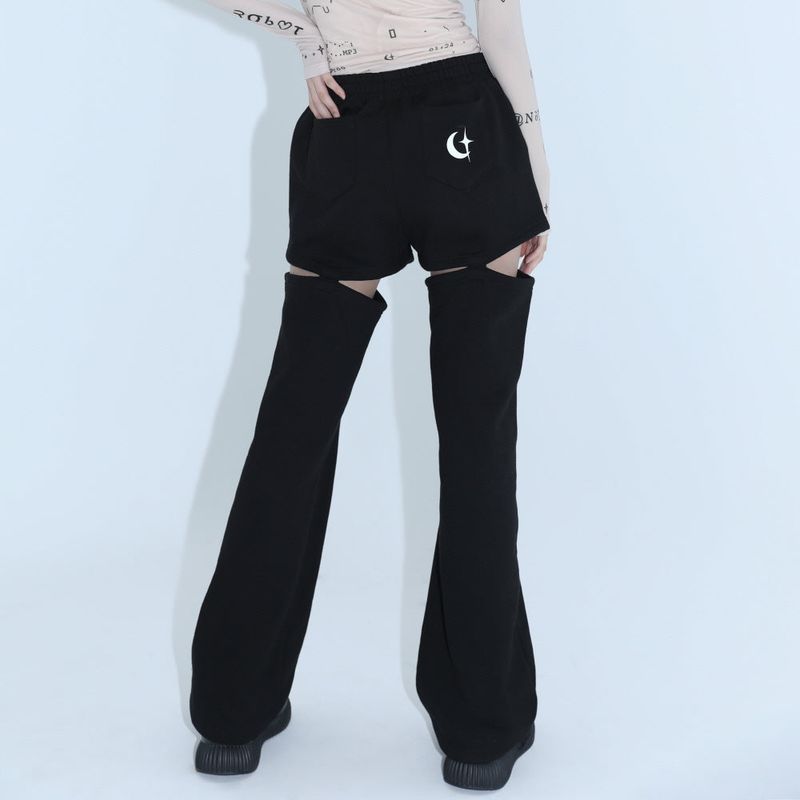 0 8 piercing cut out pants- BLACK