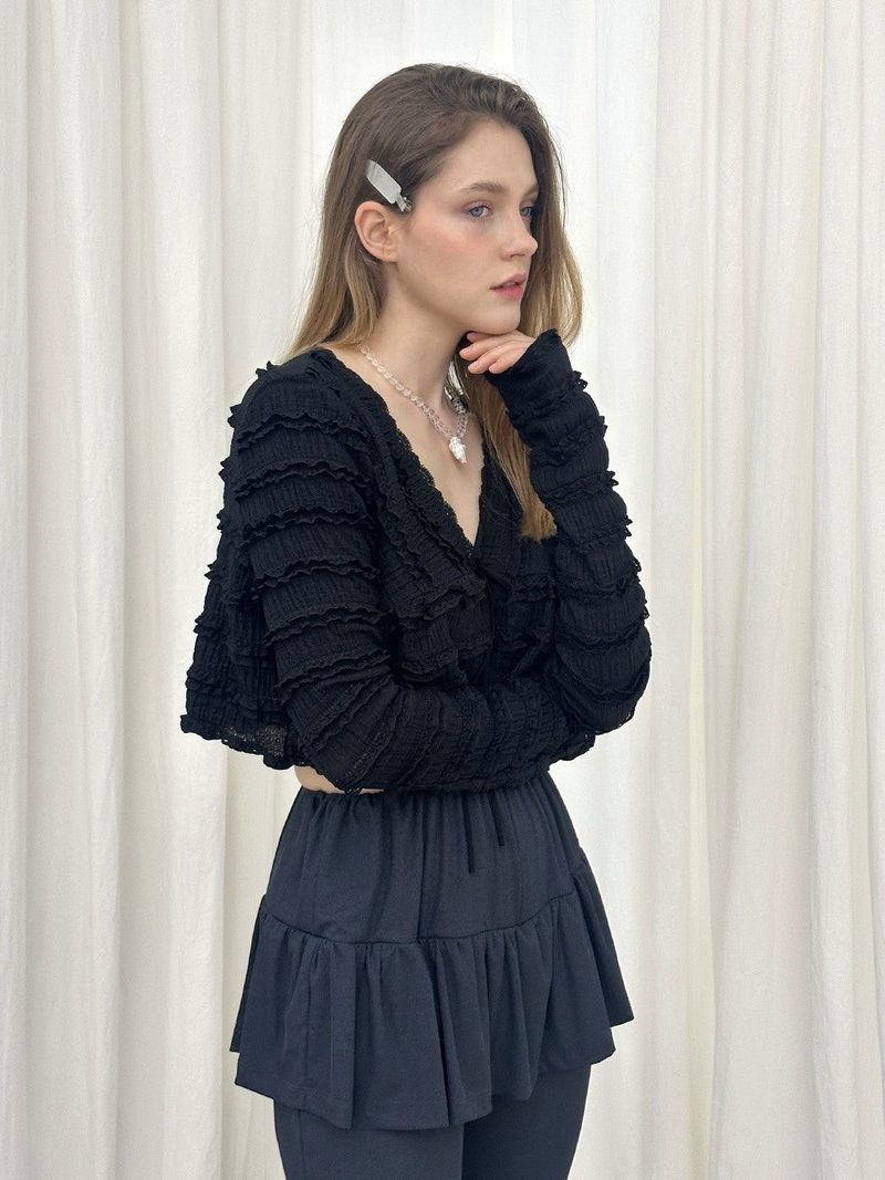 LACE STRAP CARDIGAN / BLACK