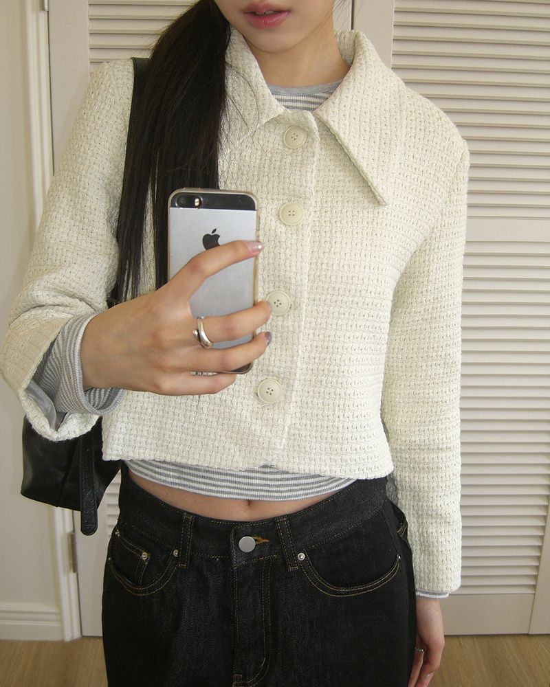 EO collar tweed short jacket