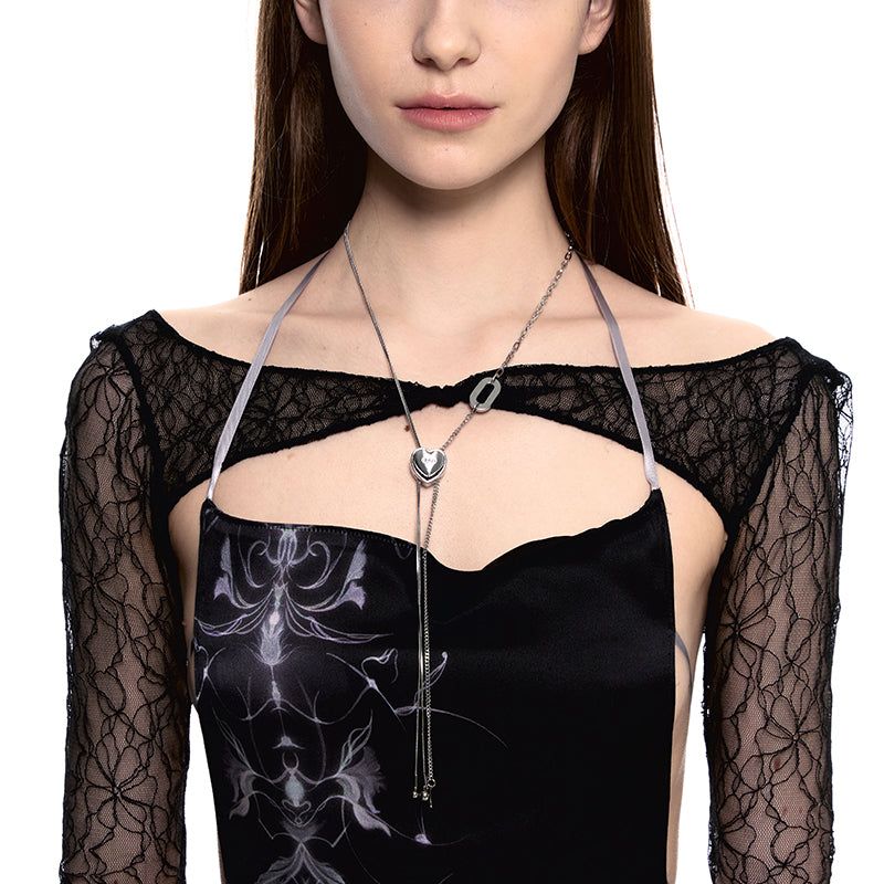 NO.480 [SILVER] HEART CODE LOCK CHAIN NECKLACE