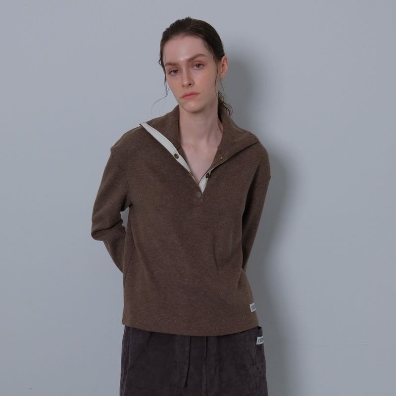 Brown Snap Knit Polar Tee