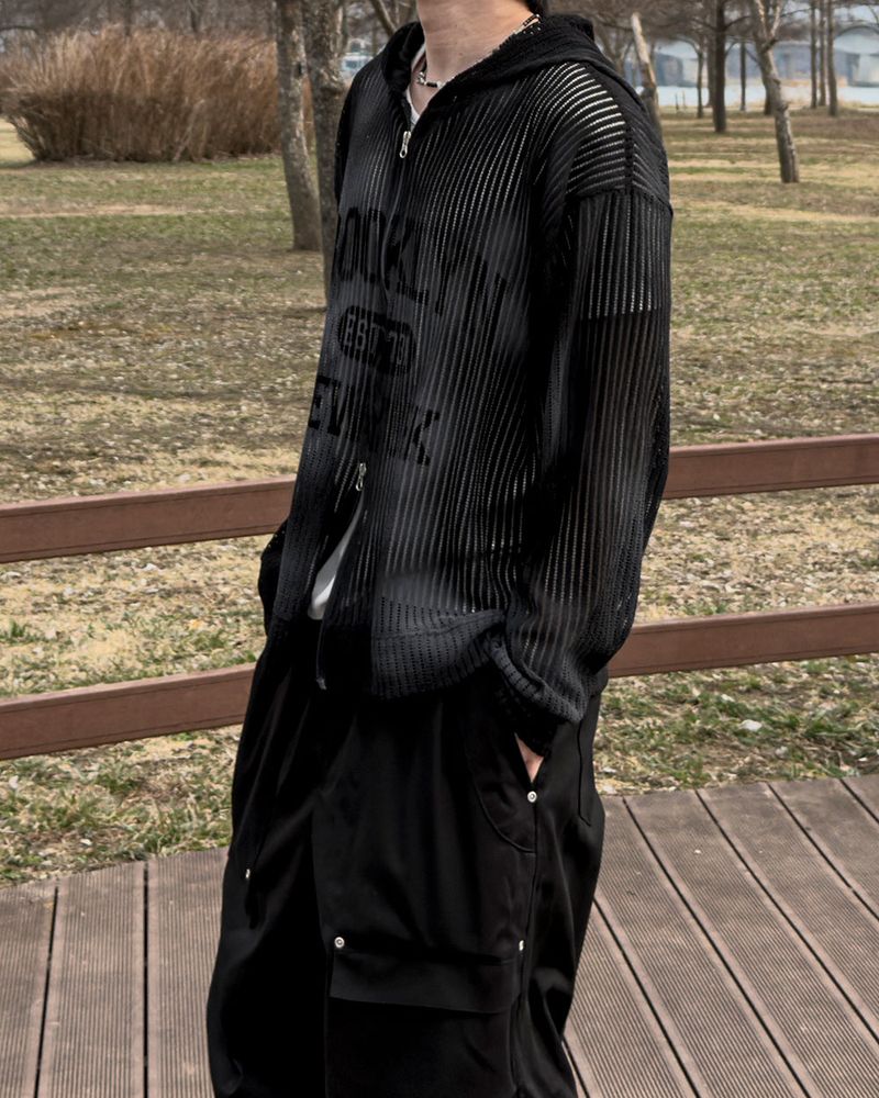 Rukle Mesh Dirty Hooded Zip-Up