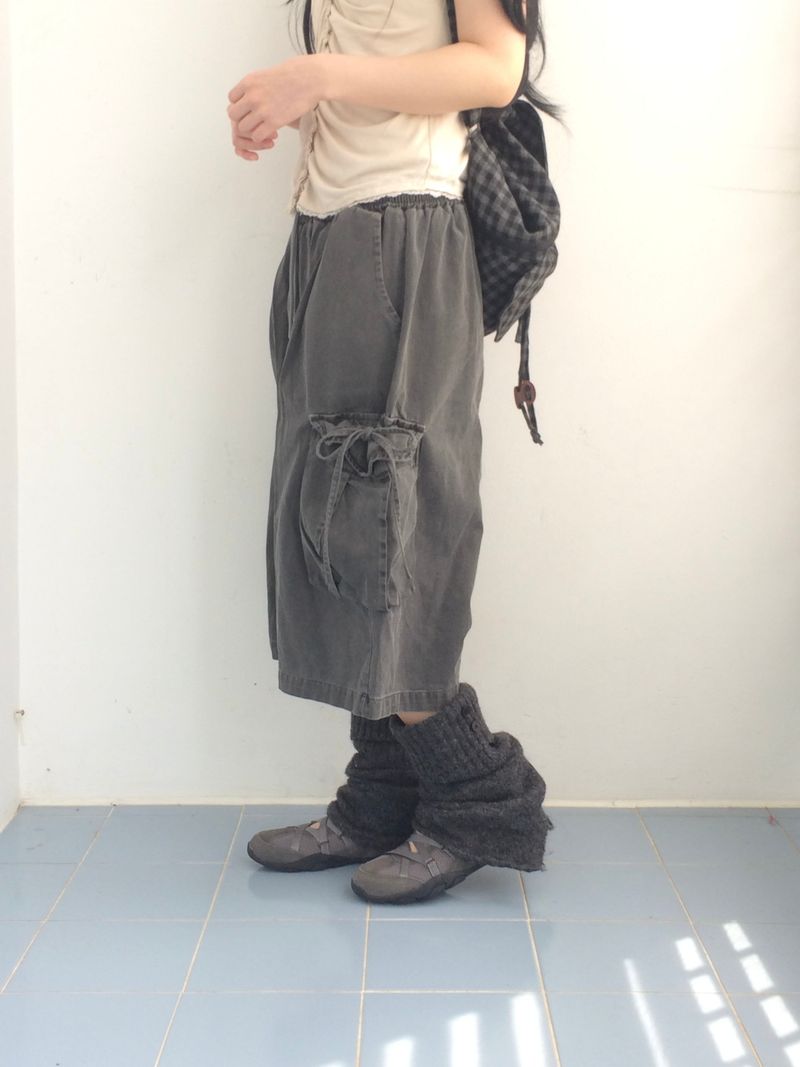 washing ribbon pocket cargo pants