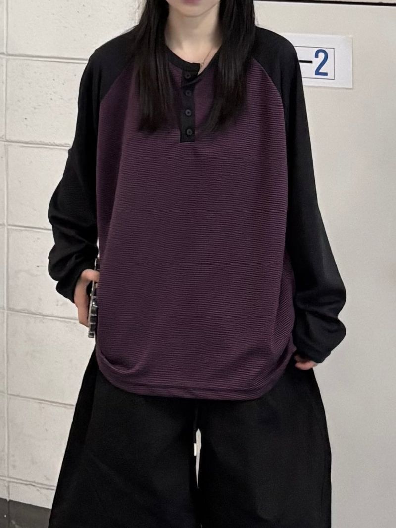 raglan striped henley neck long sleeve t-shirt