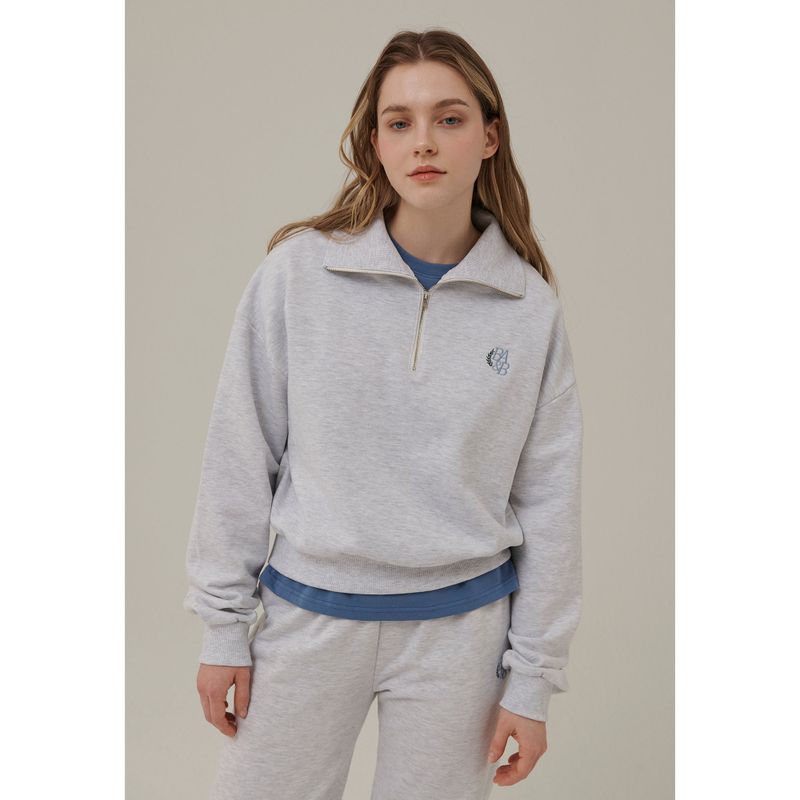 SMALL LOGO HALF ZIPUP SWEATSHIRT_WHITE MELANGE