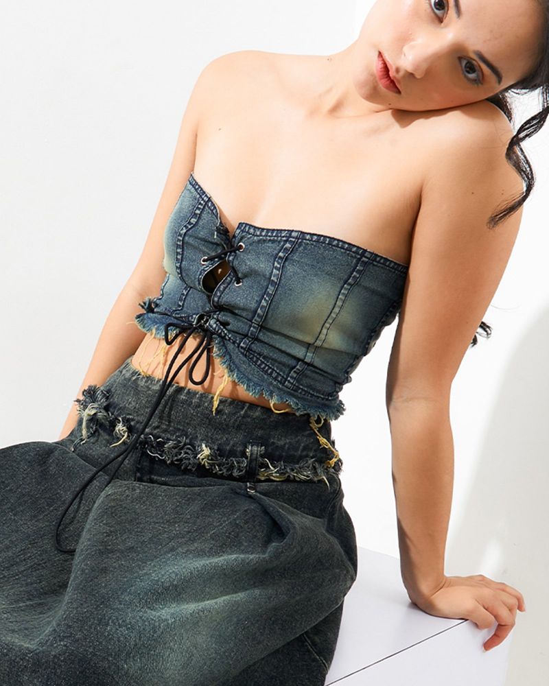 Line Up Denim Bustier Top