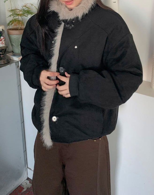 Camme Quilting High Neck Fur Mustang Jacket