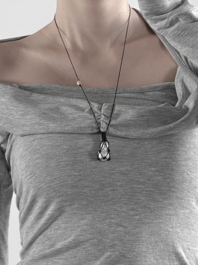 Freshwater pearl net long necklace