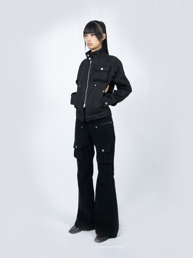 Curved Cargo Flare Pants (Black)