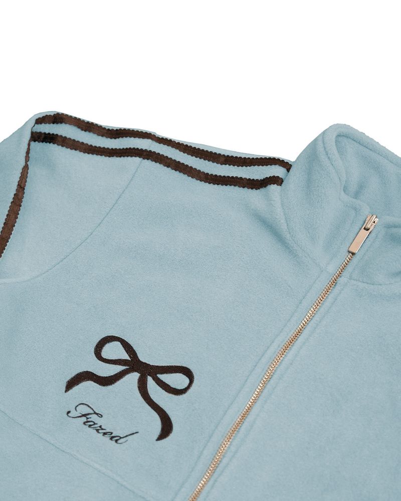 Ribbon tape fleece jacket / sky