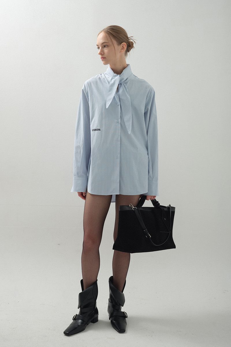 Drape Scarf Shirt_Light Blue