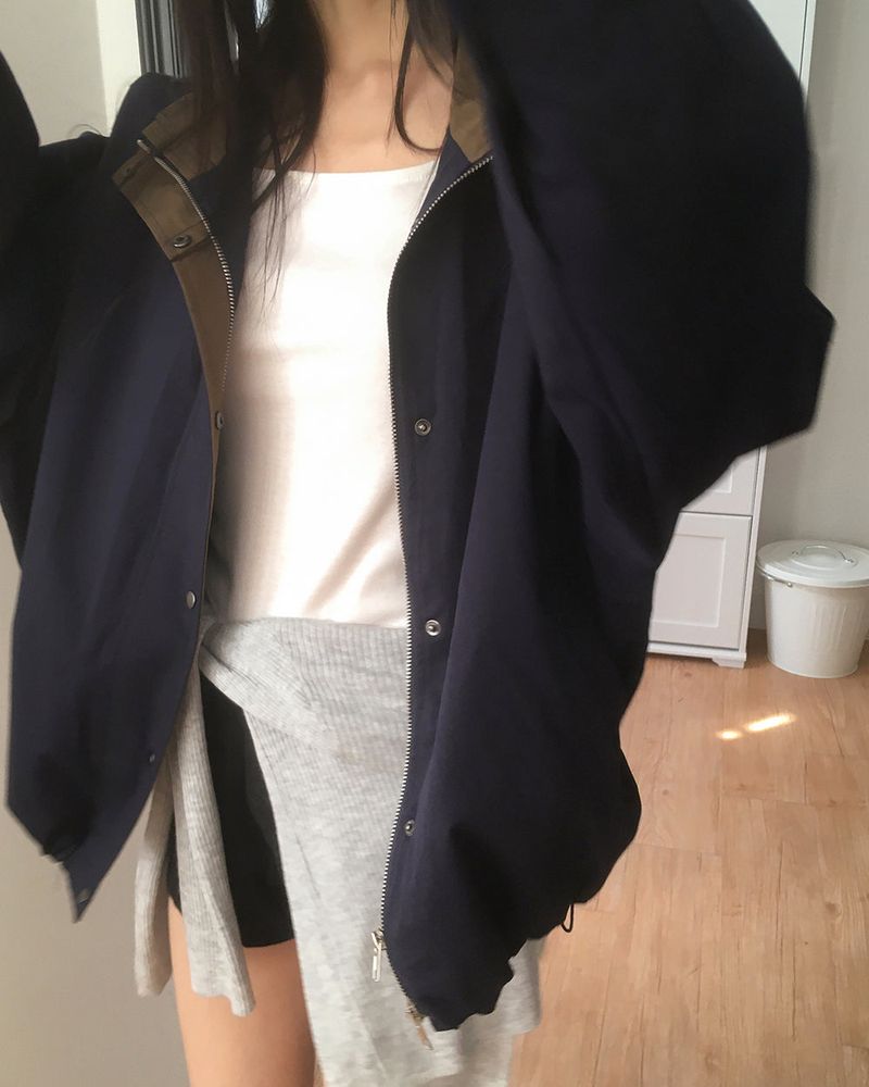Lichu Collar Oversized Fit Cotton Bomber Jacket