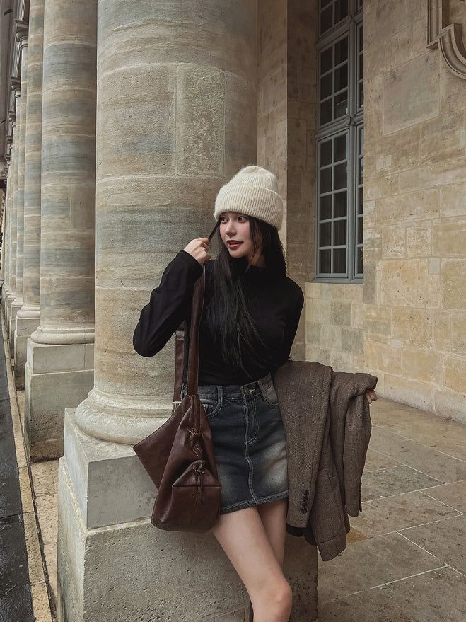 Lao washing denim mini skirt
