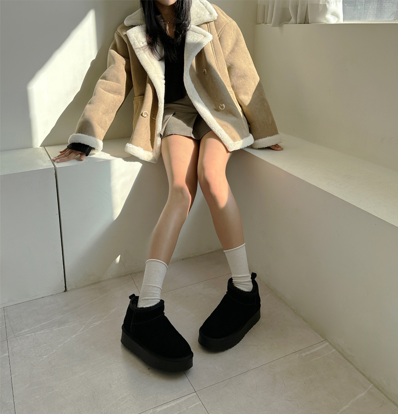 (COW LEATHER🤎🐑🐄) DALMATIAN UGG 4CM PLATFORM FUR BOOTS SHORT UGG