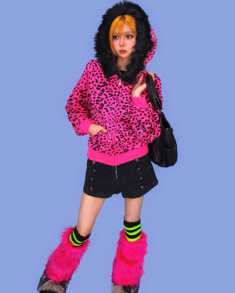 wink hot-pink leopard fur jumper