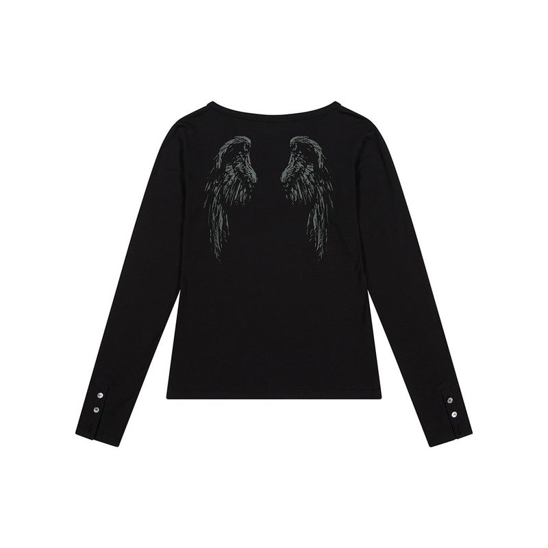 (DUC) GA Henley-Neck Long Sleeve Black