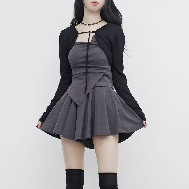 pesh string bolero + shirring sleeveless + shorts set