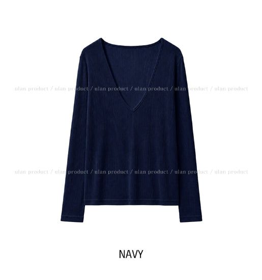 Melting See-through Deep V-Neck Ribbed Long Sleeve