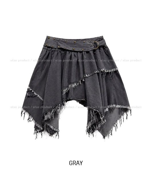 Marf Studded Grunge Unbalanced Skirt