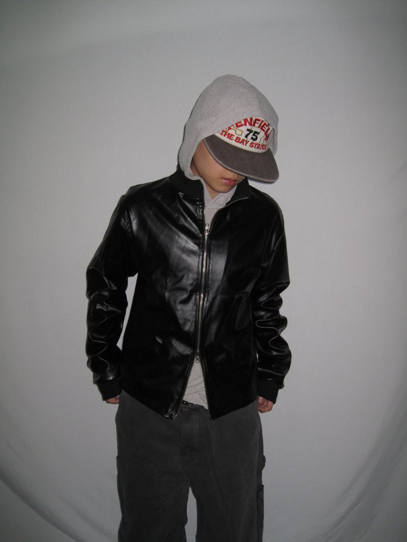 Leather Jersey Zip-Up Jacket