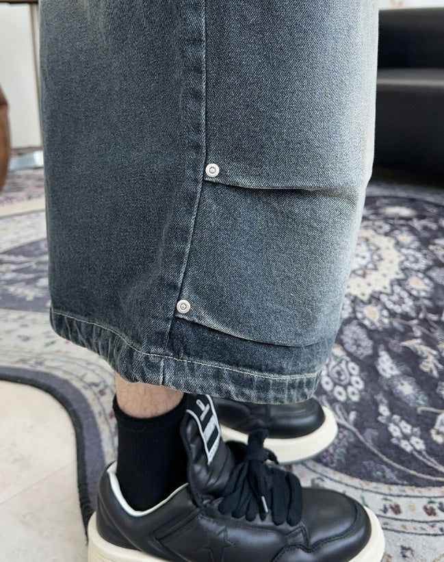 Epearl pintuck Bermuda denim pants