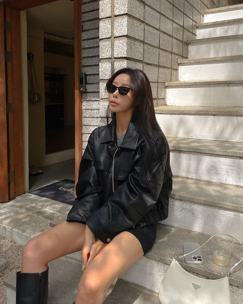 Overfit faux leather jumper