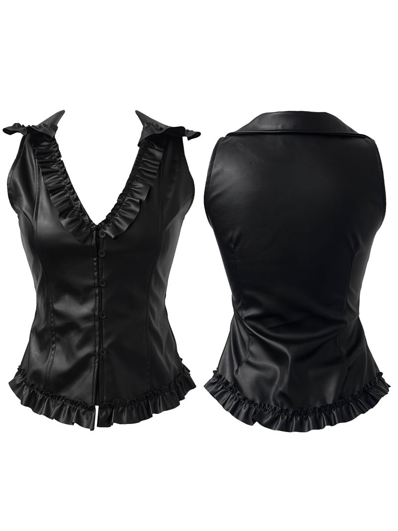rock chic leather frill bustier