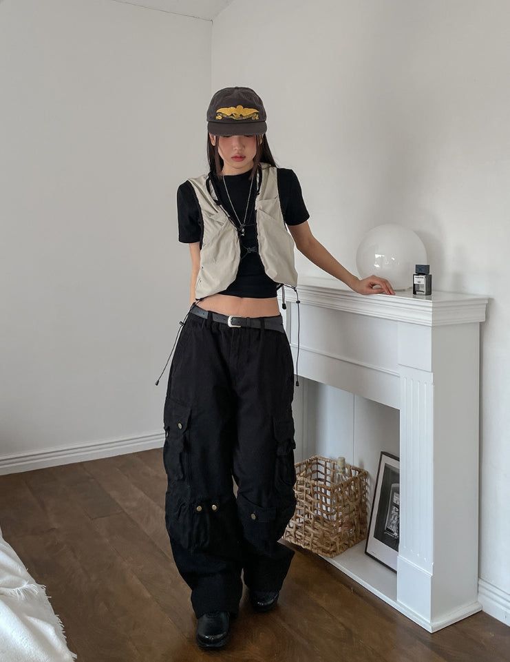 Lining string buckle crop vest