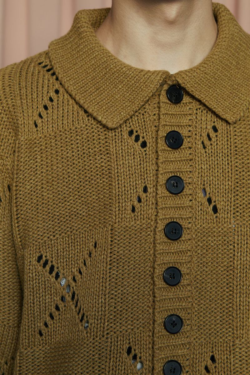 BUTTON ARGYLE KNIT JACKET / OLIVE